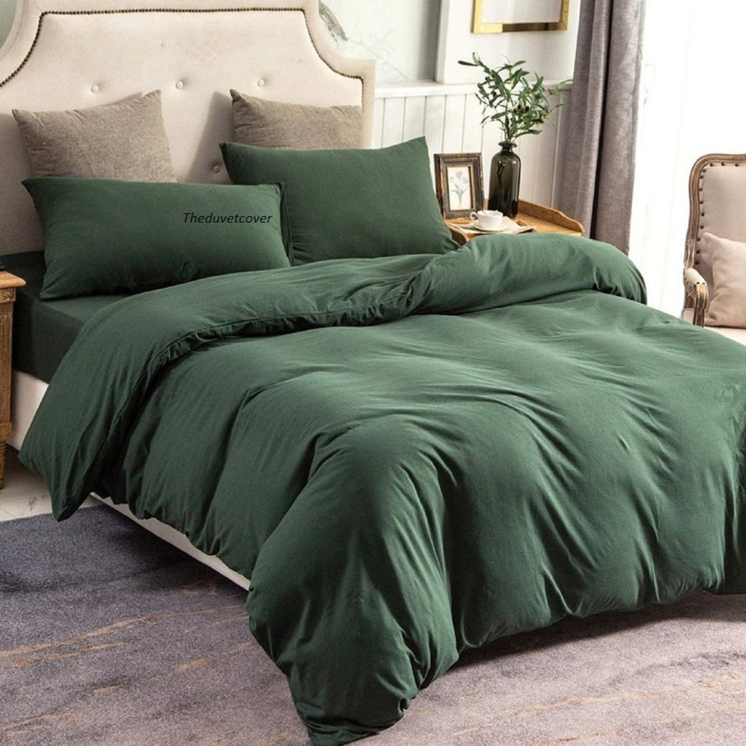 Cotton Duvet Cover in Emerald Green / Green Cotton Bedding Cover / Soft