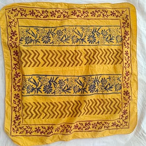 Yellow Block Print Cotton Bandana: Bohemian Neck Scarf