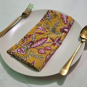 Yellow Colour Block Print Napkins Indian Napkins Block Printed Soft Cotton Napkin Casual Wedding Beautiful Hand Block Floral Printed Napkins