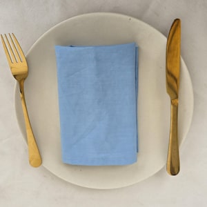 Sky Blue Cotton Napkins: Soft Stonewashed Cloth, Wedding & Kitchen