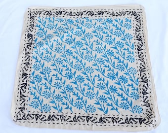 Blue And Black Printed Hand Block Printed Cotton Bandana – Blue Geometric Scarf, Floral Scarf for Hair Sustainable Handmade Accessory