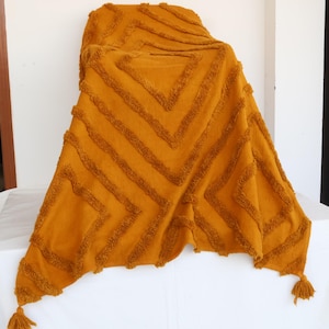 Yellow Color Blanket Cotton Handmade Throw Tufted Blankets Cotton Throw Rug &#39;&#39;52X60&#39;&#39; (130x150CM) Sofa Throw tufted Washed Blanket Throw