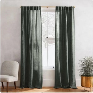 Forest Green Curtain, green Curtain, Window Drape, Stonewashed Linen Curtain Two Panel Curtains Custom Size Linen Curtain Bohemian Curtain
