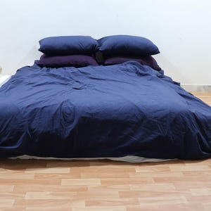 Handmade Navy Blue Linen Duvet Cover Set: Stonewashed Cotton Bedding
