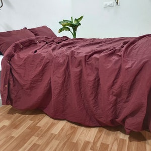 Handgemaakte kastanjebruine linnen dekbedovertrekset: stonewashed beddengoed