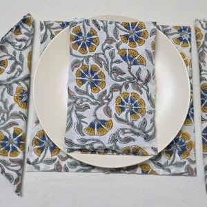 Serviettes en coton imprimées main : décoration de table florale, design indien