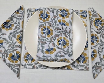 Hand Block Printed Cotton Napkins: Floral Table Decor, Indian Design