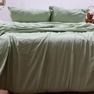 Sage Green Color  Cotton Duvet Cover-Green Duvet Cover-Cottagecore Bedding Decor-Twin Full Queen King Comforter With Pillowcases