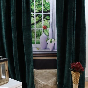 Handmade Sea Blue Velvet Curtain - Boho Window Drape, Two Panel Set