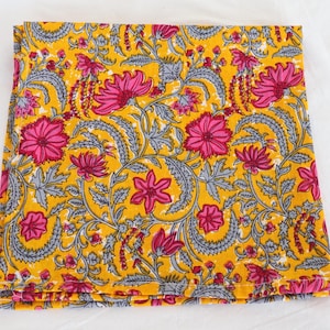 Yellow Mustard Pink Cloth Napkins Beautiful Hand Block Floral Printed Napkins Indian Napkins Block Print Napkins Block Printed Cotton Napkin