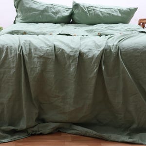 Sage Green Linen Duvet Cover Set: Boho Bedding with Pillow Cases