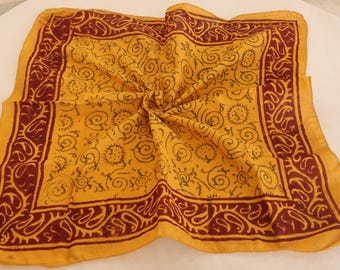 Yellow Block Print Cotton Bandana Bohemian Neck Scarfs Classic Head Scarf, Unisex Hair & Neck Bandana Simple Printed Color Unisex Headwear