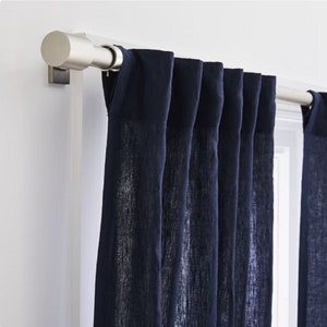 Midnight Blue Washed Linen Curtain Set 2 Panel Linen Curtain Drapery Curtain Window Bohemian Valance Balcony Midnight  Blue Linen curtain