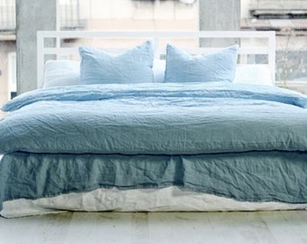 Linen Duvet Cover Sky Blue duvet cover Linen bedding set Custom linen bedding With 2 Pillowcase Twin Full Queen King Euro & custom size