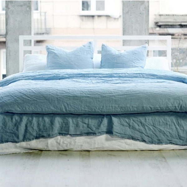 Linen Duvet Cover Sky Blue duvet cover Linen bedding set Custom linen bedding With 2 Pillowcase Twin Full Queen King Euro & custom size