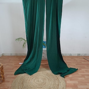 Dark Moss Green Linen Curtain Panel: Boho Window Drapes