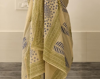 Handmade Block Print Cotton Sarong: Boho Beach Wrap Scarfs