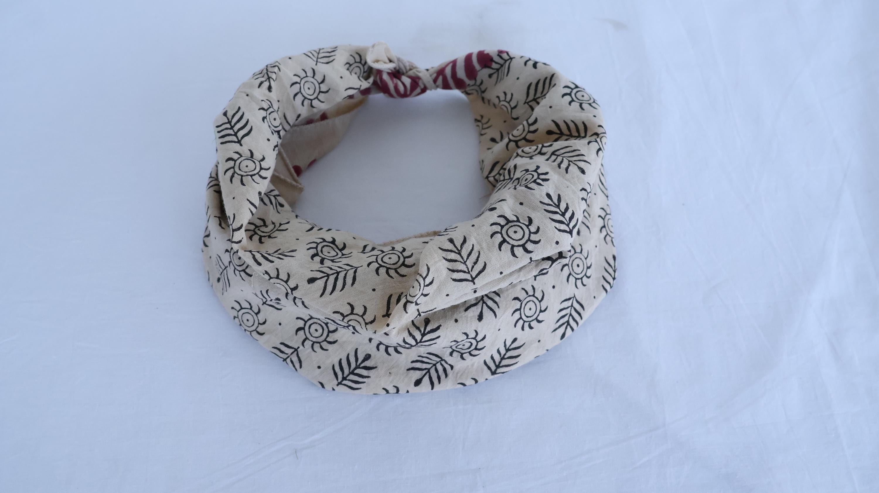 Handmade Block Print Cotton Bandana: Bohemian Neck Scarf