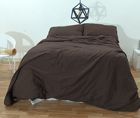 Drap plat 1 Personne en percale de Coton Marron Mordoré 180 x 290 cm
