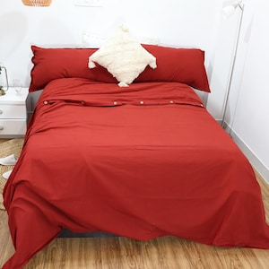 Handmade Red Linen Duvet Cover Set: Terracotta Bedding with Pillowcases