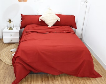 Handmade Red Linen Duvet Cover Set: Terracotta Bedding with Pillowcases