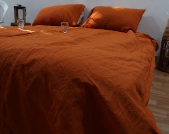 Tobacco Linen Duvet Cover: Stonewashed Softened Bedding