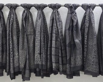 black and White Hand Block Print Cotton Sarong - Indian Beach Scarf Cover-Up