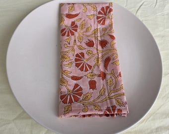Pink Block Print Cotton Napkins: Indian Dining Table Decor