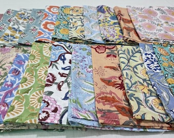 Assorted Hand Block Printed Cotton Napkins Set Handmade Dinner Napkins, Reusable Table Linens Eco Friendly Decor Reusable Dinner Napkins