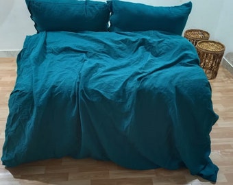 Linen Duvet Cover Sea Blue washed Linen duvet cover Blue duvet cover boho duvet Queen Size Linen Duvet Cover washed Linen duvet Cover