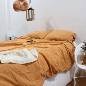 Handmade Sandalwood Linen Duvet Cover Set: King/Queen Boho Bedding