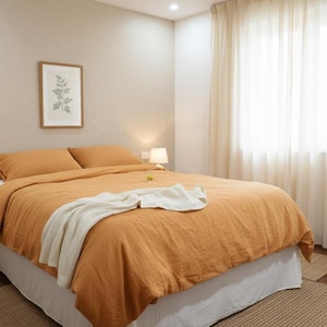 Conjunto de capa de edredom artesanal em linho com sândalo - Roupa de cama em linho orgânico.