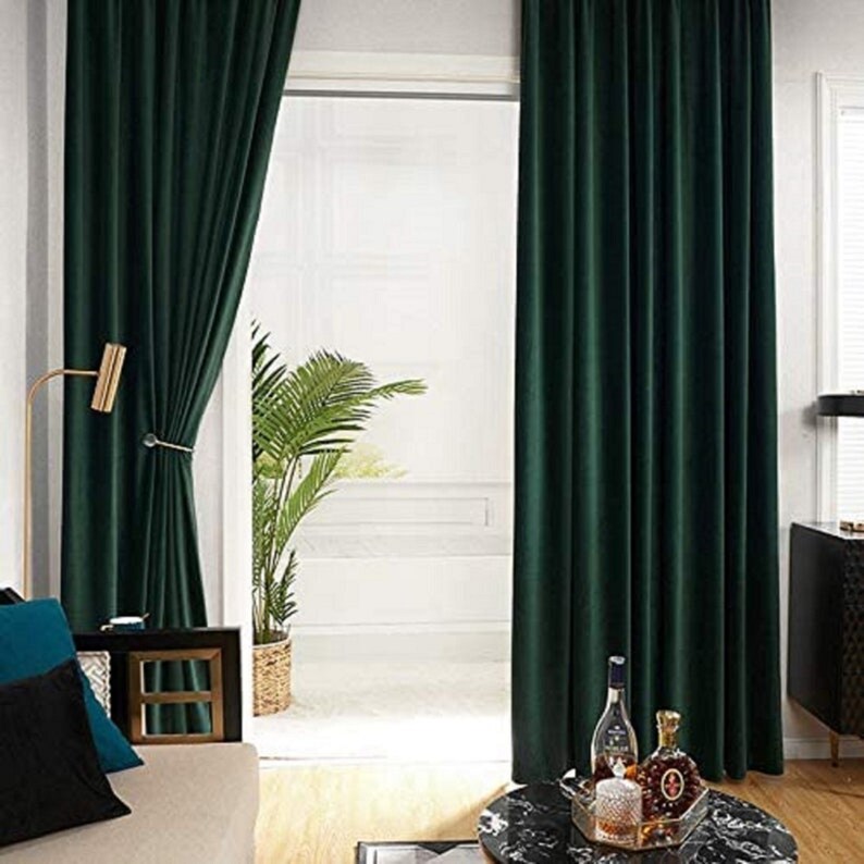Dark Green Velvet Curtain Living Room Curtain Room Divider - Etsy