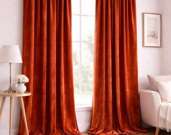 Rust Velvet Blackout Curtains Modern Solid Velvet Curtain Two Panels Blackout Curtains for Living Room & Bedroom Custom Size Velvet Curtains