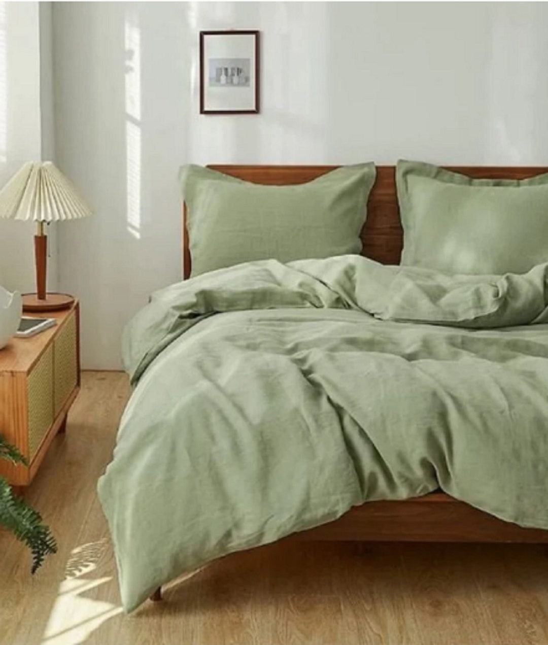Sage Linen Green Duvet Cover Stonewashed Linen Bedding Sage Green Soft