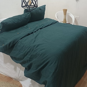 Emerald Green Linen Duvet Cover Set: Stonewashed Soft Bedding