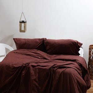 Maroon Pure Linen Duvet Cover With 2 Pillowcases Indian Comforter Boho Bedding Queen King Size Duvet Duvet Cover Washed  Bedding Cover Set
