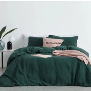 3 pcs Linen duvet Emerald Green Linen washed Linen duvet cover king, queen Custom duvet cover duvet cover Linen Bedding Green duvet cover