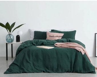 3 pcs Linen duvet Emerald Green Linen washed Linen duvet cover king, queen Custom duvet cover duvet cover Linen Bedding Green duvet cover