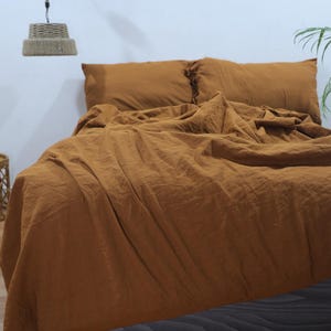 Terracotta Linen Duvet Cover Set: Stonewashed Bedding, Custom Size