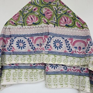 Green Base Block Printed Sarong 44x72 Inches | Blue Floral Soft Cotton Wrap Beach Cover Up Bohemian Style Swim Wear Pariyo Party Wear Scarf image 6
