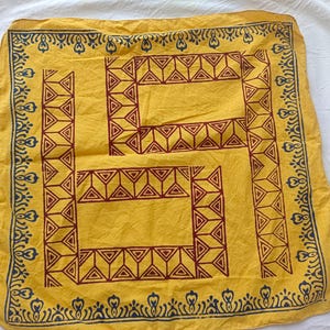 Yellow Block Print Cotton Bandana: Bohemian Neck Scarf, Handkerchief