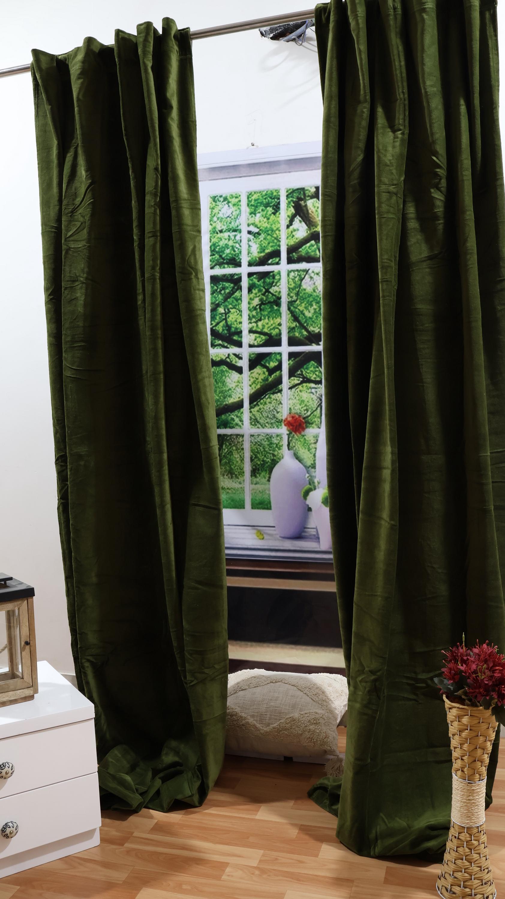 Handmade Olive Green Velvet Curtains: Solid Color Window & Door