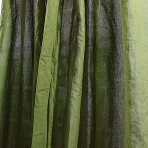 Olive Green Linen Curtain Set: Stonewashed Window Drape, Custom Size
