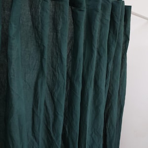 Handmade Forest Green Linen Curtain Set - Bohemian Window Drapes