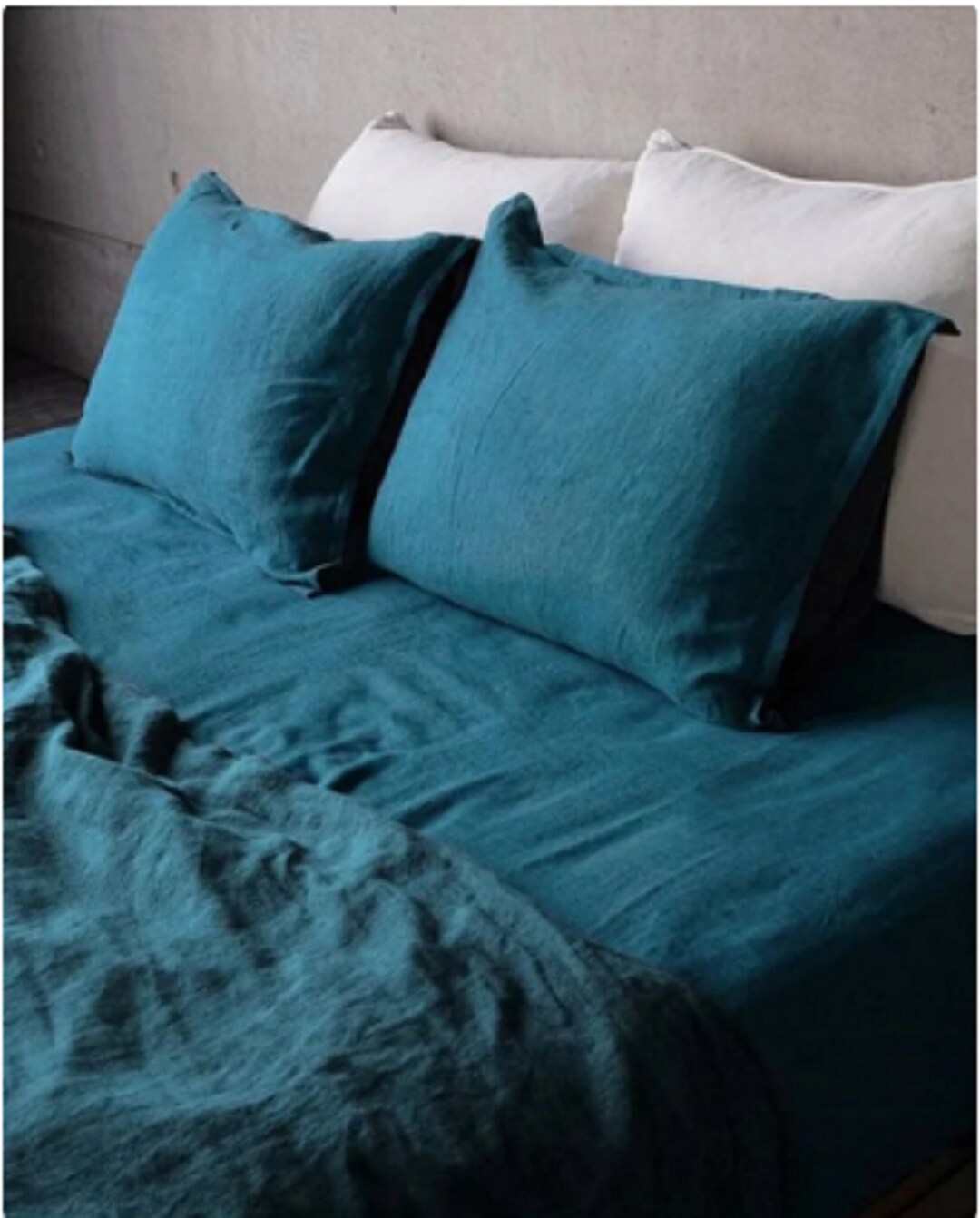 Teal Blue Color Linen Duvet Cover Teal Blue Bedding Washed Linen Bed