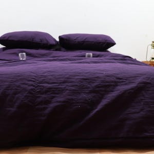 Dark Purple Linen Duvet Cover Set - Stonewashed Linen Comforter