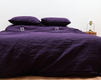 Dark Purple Linen Duvet Cover Set - Stonewashed Linen Comforter