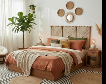 Terracotta Linen Cotton Duvet Cover Set, Solid Printed Bedding