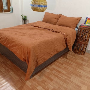 Desert Rose Linen Duvet Cover Set: Stonewashed Linen Bedding with Coconut Buttons